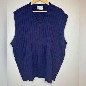Vintage London Fog 2X Sweater Vest Navy Ribbed Made USA